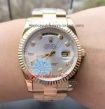Copy Rolex Day Date 36mm Oyster All Gold Diamond Markers Silver Dial Man's Watch